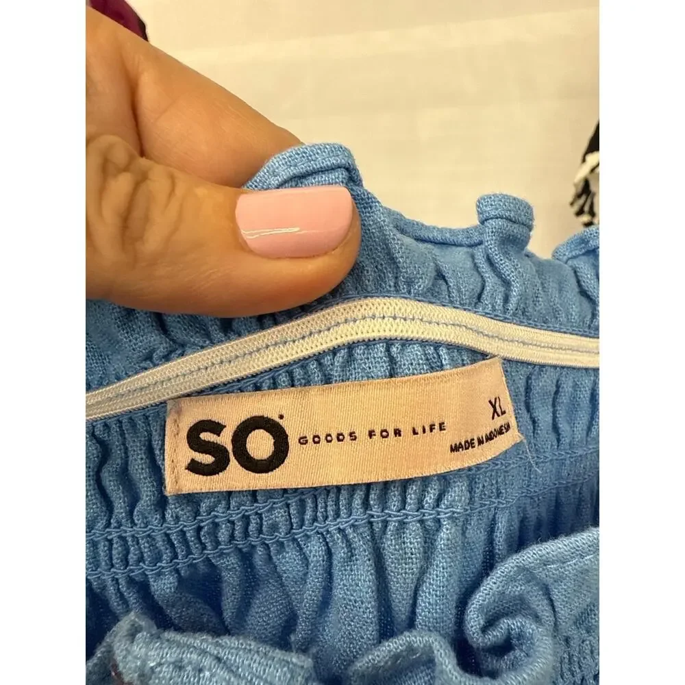 Blue Smocked Midi Dress Faux Button Front Linen Blend Boho Coastal Minimalist XL - Picture 12 of 15